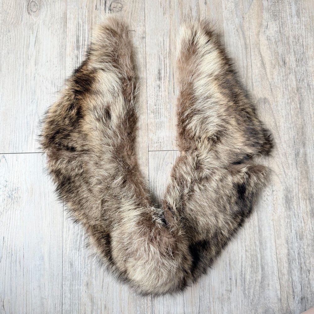 Finn Raccoon Fur Collar Genuine Detachable Coat Trim Brown Luxury Winter Vintage